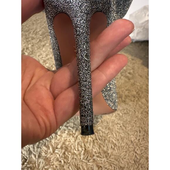 Aquazzura Eclair Bootie 105 Silver Metallic Lurex Peep Toe Stiletto Heel 36.5 - Picture 10 of 14